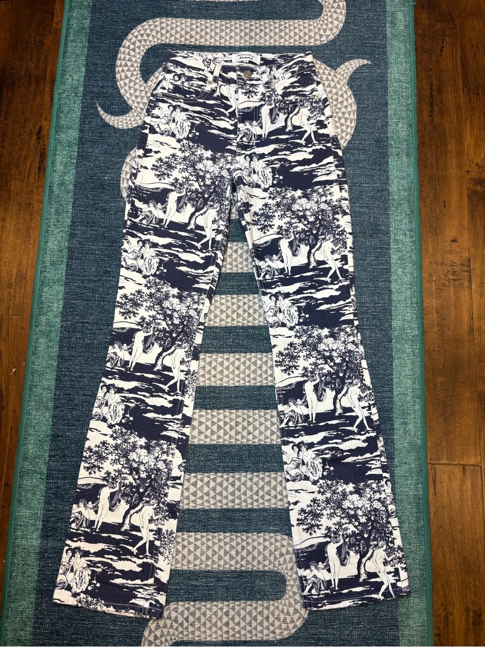 Reformation Navy and White Toile Skinny Jeans
